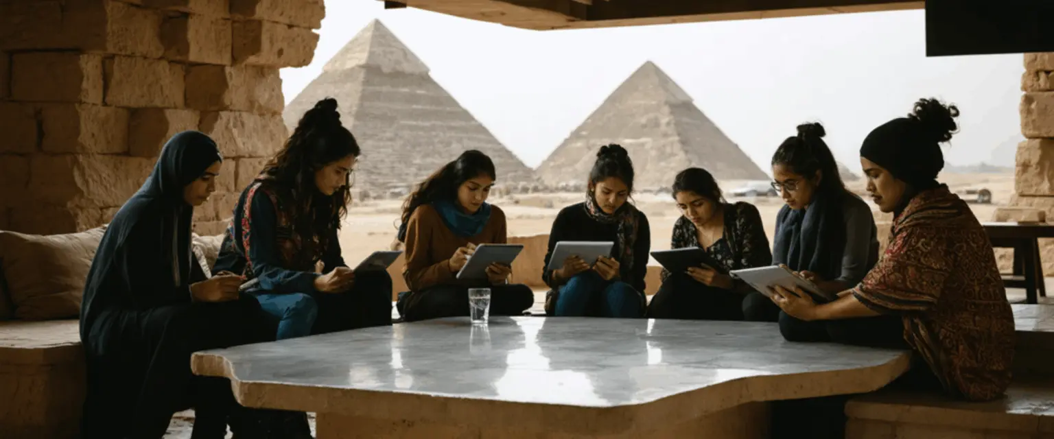 شاشة لعبة سلوت Pyramid Coins تعرض رموز الأهرامات والفراعنة بتصميم مستوحى من مصر القديمة.